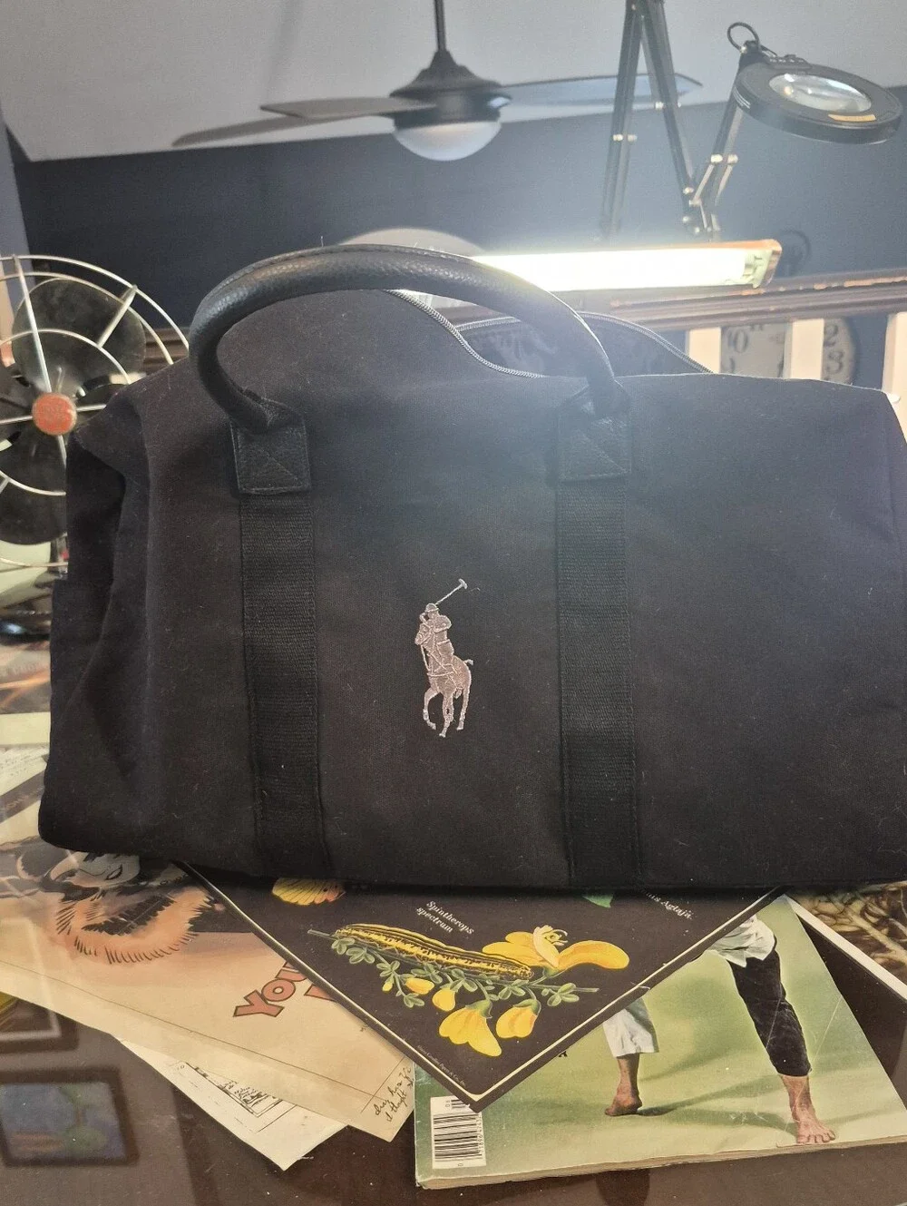 Ralph Lauren Black Canvas Duffel with Embroidered Pony